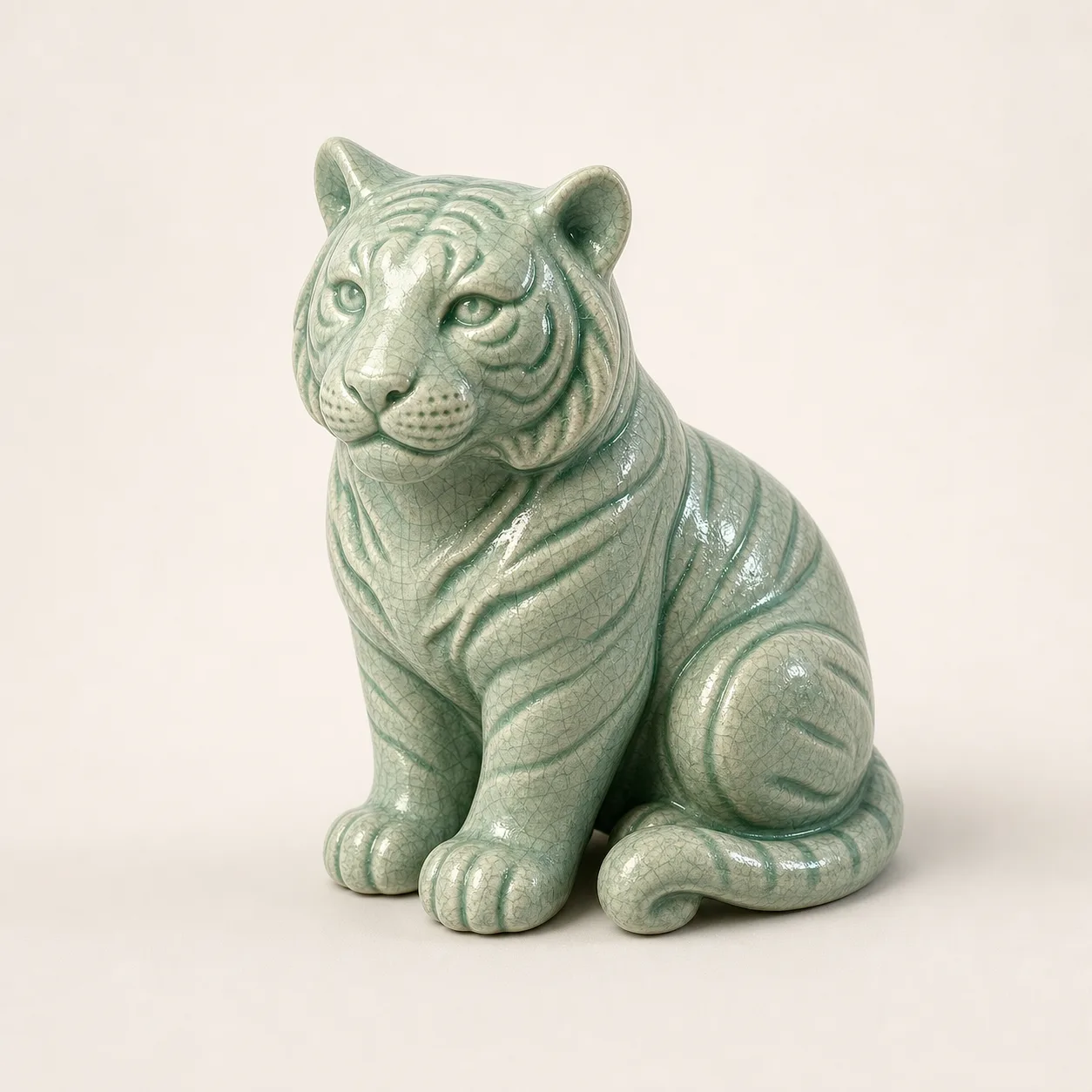 Celadon ceramic tiger 3D model render for Hunyuan 3D export inspection