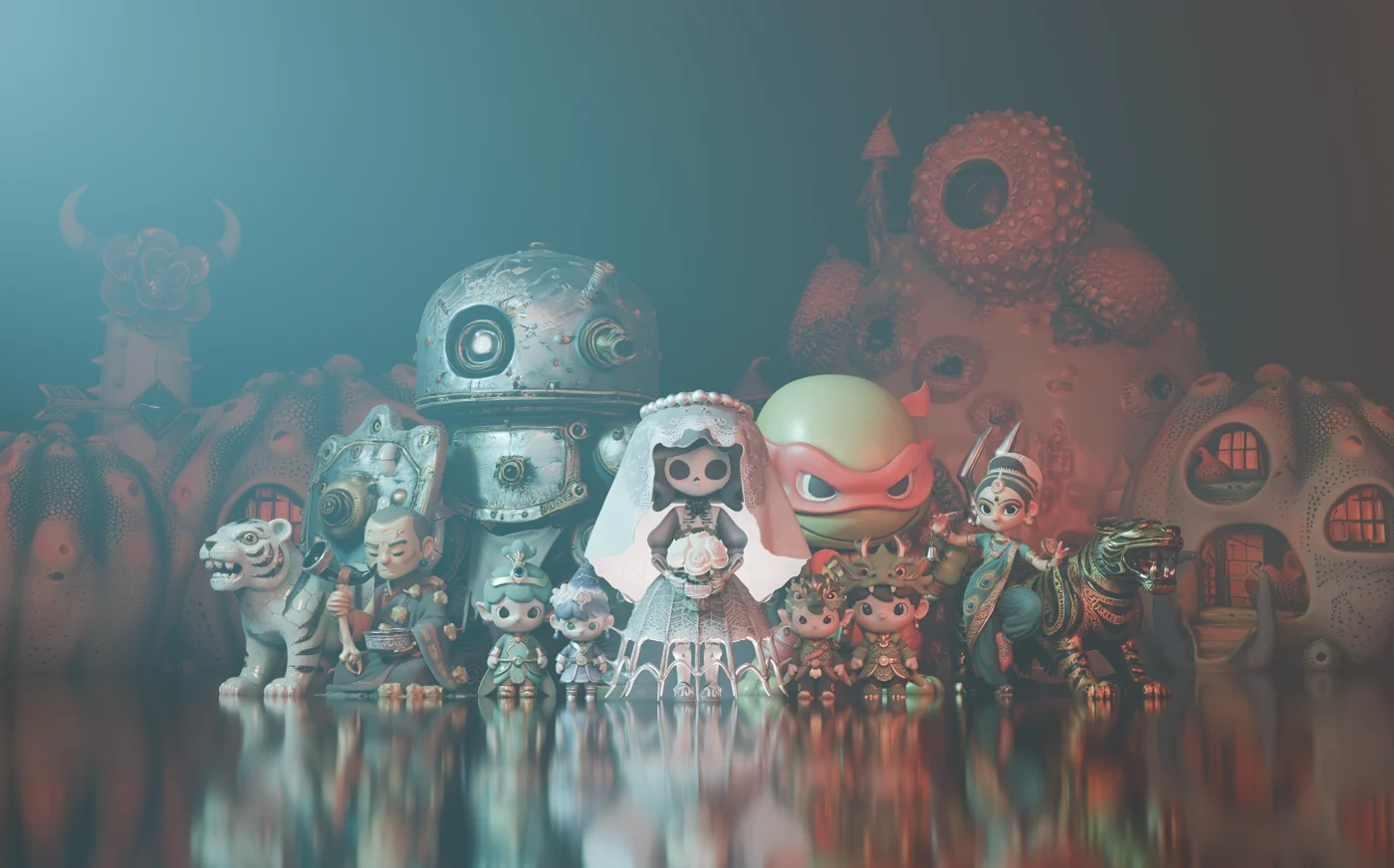 Official Hunyuan3D 2.1 showcase of textured characters and props under scene lighting